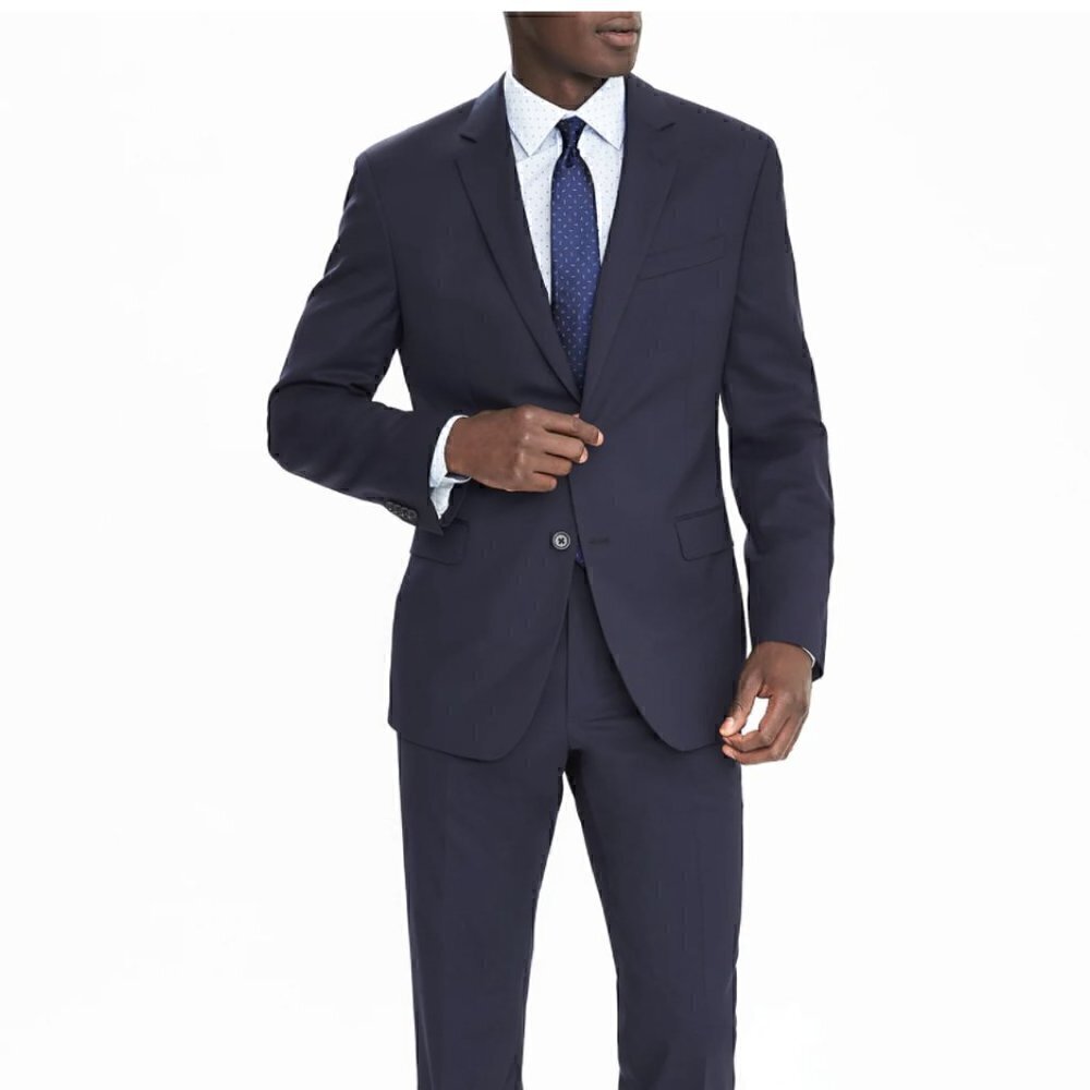 Standard Solid Italian Wool Suit Jacket - 44 Navy